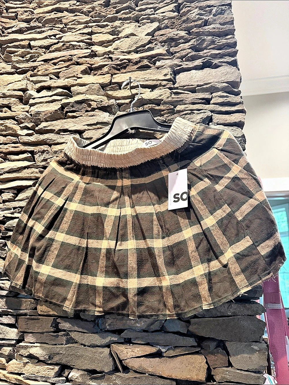 SO Plaid Mini Skirt in Brown & Green Small NWT